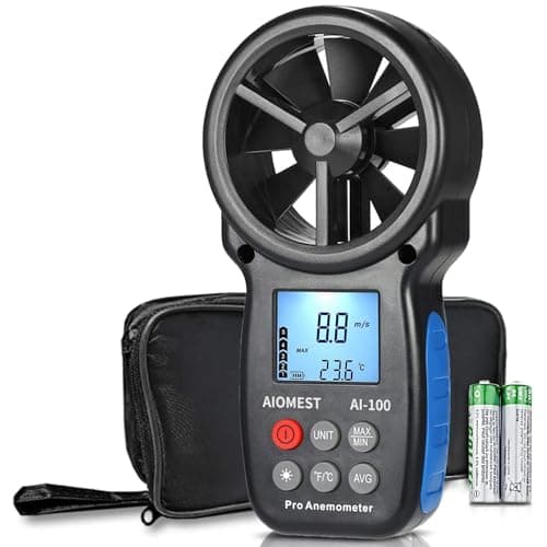 AIOMEST Digital Anemometer, Handheld Wind Speed Meter AI-100, Airflow Gauge Measures Air Temperature ℃/℉ Velocity for HVAC with Wind Chill Backlight