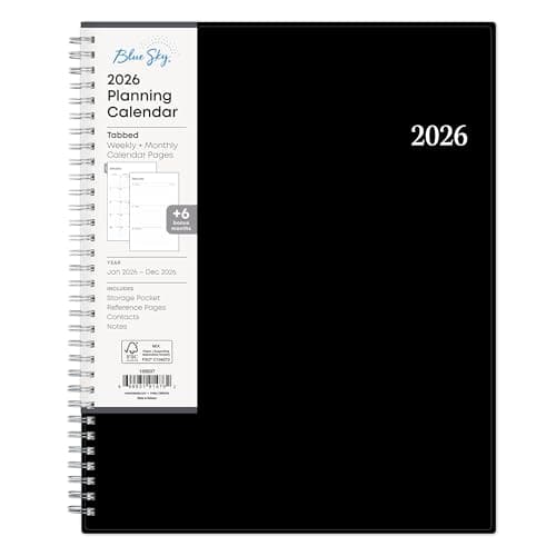 Blue Sky 2026 Weekly and Monthly Planner Calendar, Includes January 2026 - December 2026, 8.5" x 11", Flexible Cover, Wirebound, Laminated Tabs, Storage Pocket, Enterprise