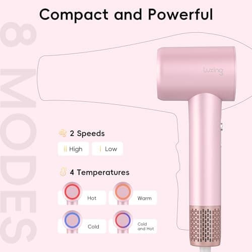 Hair Dryer, TurboLux Ionic 200 Million Negative Ions 1500W Fast Drying High Speed Hairdryer with Diffuser, Lightweight, Low Noise Hair Dryers for Women with 110000 RPM Brushless Motor (Pink) 8