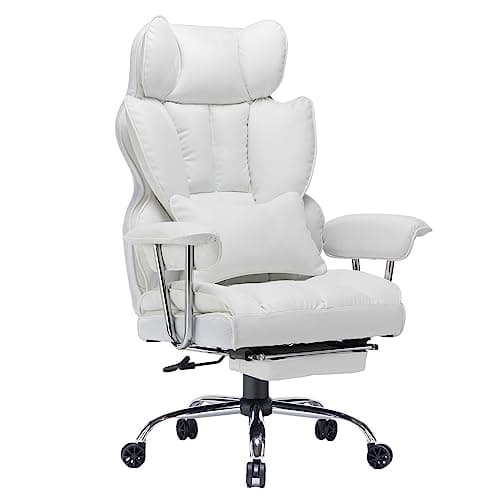 Efomao Big and Tall Office Chair 400lbs, Executive PU Leather Desk Chair with Footrest & Lumbar Support, Heavy Duty Computer Seating for Home, White 8