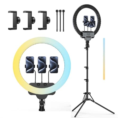 18" Ring Light Kit with 82" Foldable Stand, CRI 95 2700-6500K Color Temperature Dimmable LED Light for Selfie Live Streaming Tiktok Makeup Video Recording Vlog Barber Photography, with Bag & Remote