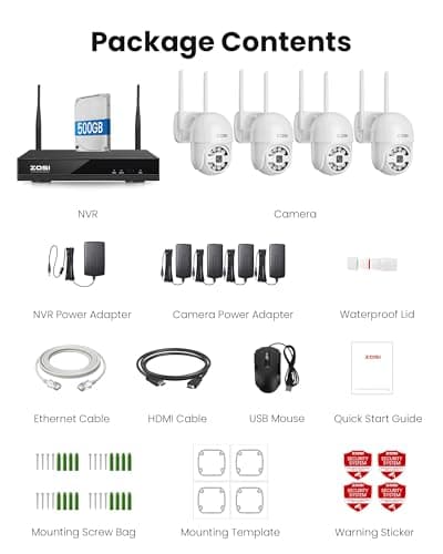 ZOSI 8CH 2K Wired WiFi Home Security Camera System, 4 x C289 3MP 2K Pan/Tilt WiFi Camera Outdoor, Auto Tracking, Color Night Vision, AI Human Detection, Spotlight Siren Alarm, Two-Way Audio, 500GB HDD 9