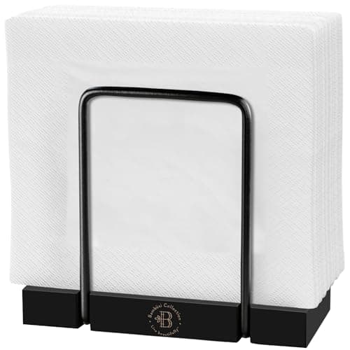 Napkin Holder for Table - Modern Black Napkin Dispenser, Bamboo and Iron Design, Non-Slip, Suitable for Kitchen, Dining, Farmhouse, Cocktail, Picnic, Bar, Outdoor Use - Holds Paper Napkins, Mail, Bill