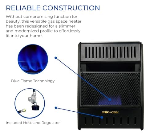 ProCom ML100TBAHR Ventless Propane Gas Blue Flame Space Heater with Thermostat Control for Living Room, Bedroom, Home Office, 10000 BTU, Heats Up to 300 Sq. Ft., Includes Wall Mount, Black 2