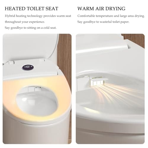 XCQQ Bidet Toilet Seat, Bidet Seat with Remote Control, Warm Water Wash, Heated Seat, Air Dryer, Soft Close Lid, Night Light, Self Cleaning Nozzle, LED Display, Requires Outlet - Round 6
