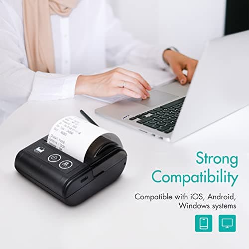 Portable Mini Thermal Receipt Printer USB & BT Connection 2 inches 57mm Wireless Printer High Speed with 1 Roll Paper Inside Compatible with iOS Android Windows for Restaurant Sales Retail Shop 5