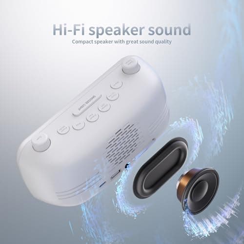 Alarm Clock Radio for Bedrooms, Hi-Fi Sound, Clock Radio with Bluetooth Speaker, Adjustable Dimmer, Auto-off Timer, Night Light, Dual Charging Ports, Ideal for Bedrooms, Dorms & Home Offices(White) 6