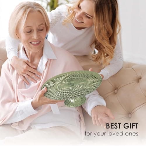 Amici Home Rochester Footed Glass Cake Stand | Round Vintage Style Cake Plate | Serving Platter for Cupcakes, Cookies, Birthday Cake | Dessert Display Stand for Parties, Weddings, and Gift (Green) 8