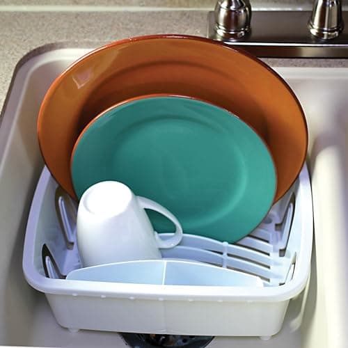 Camco RV Mini Dish Drainer & Tray - Features a Sloped Drain Tray Design, Heavy-Duty Construction - Ideal for Small Spaces, Apartments, Boats, and More -9.5" L x 11.7" W x 4.75" H - White (43511) 8