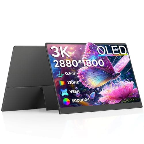 XBONFIRE OLED Portable Monitor| 16" 3K OLED Monitor 2880x1800| 0.1ms 120Hz Display| 120% DCI-P3 500000:1 Contrast| Ultra-Slim External Screen with Speaker and Stand for Mini PC/Switch/PS5/Xbox,VESA
