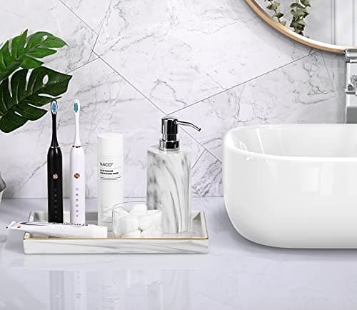 Luxspire Bathroom Vanity Tray, 11" Marble Ceramic Bathroom Trays for Counter, Bath Tray for Dresser, Kitchen Counter Tray, Perfume Tray, Bathroom Accessories, Medium, Marble White 5