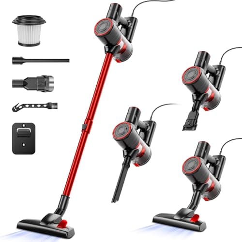 BLACKBARK Corded Stick Vacuum Cleaner, 25Kpa Powerful Stick Vacuum, 2 in 1 Vacuum Cleaners,1.2 L Dust Cup, Corded Handheld Vacuum Pet for Hair, Carpet, Hardfloor, red