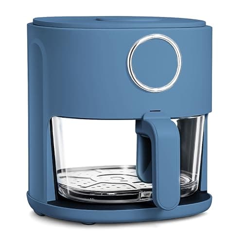 COOK WITH COLOR Colorful 1200W 4Qt Air Fryer: Glass Basket, Dishwasher Safe, 60min Timer, 6 Presets, Temp Control 175F-400F, 4 QT, Navy