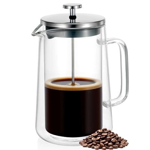 PanSukided French Press Coffee Maker 34Oz (1 Liter), DoubleWall Insulated Borosilicate Glass, Heat-Resistant Design, Stainless Steel Filter for Coffee, Tea & Cold Brew