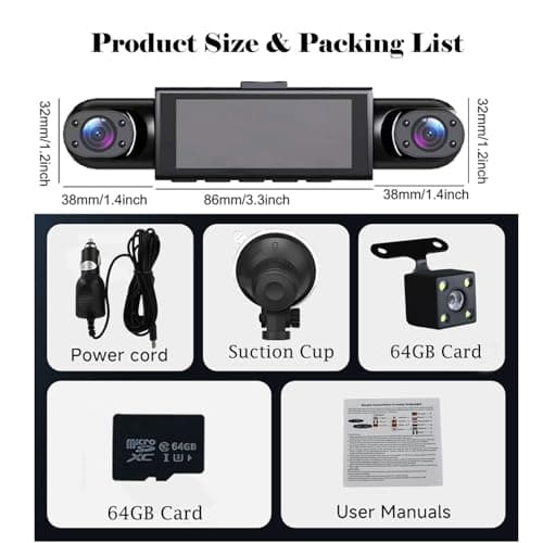 360° Full View Dash Cam Front and Rear Inside, 4 Channel Dashcam 1080P Full HD Dash Camera for Cars with Infrared Lamps Night Vision G-Sensor, Parking Mode, 64GB SD Card Car Accessories 8