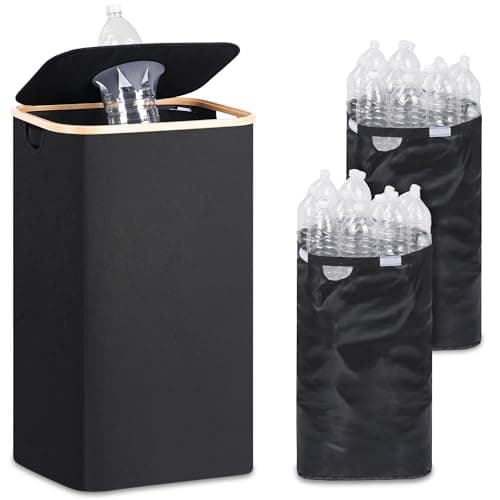 iEGrow 29 Gallons Recycling Bins for Kitchen, Indoor Recycle Bins with Lid, 110L Large Recycle bin with 2 Removeable Reusable Inner Bags, for Bottles Cans Glass Plastice Cartons(Black)