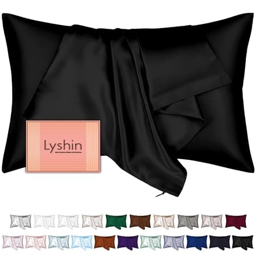 Mulberry Silk Pillow Cases Standard Size with Hidden Zipper, Ultra Smooth and Soft Breathable Cooling Silk Satin Pillowcase for Hair and Skin, Gifts for Women Men (Black, 20x26 Inches, 1 Pack)