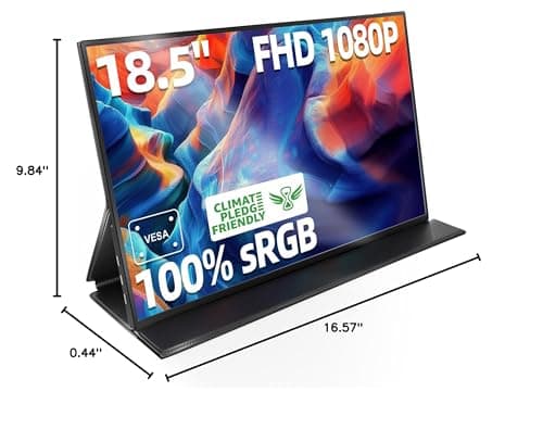 Ingnok Portable Monitor, 18.5 Inch FHD 1080P 100% sRGB Laptop Screen Extender USB C HDMI Portable Gaming Monitor w/Smart Cover & Speakers, External Monitor for Laptop Mac PC 9