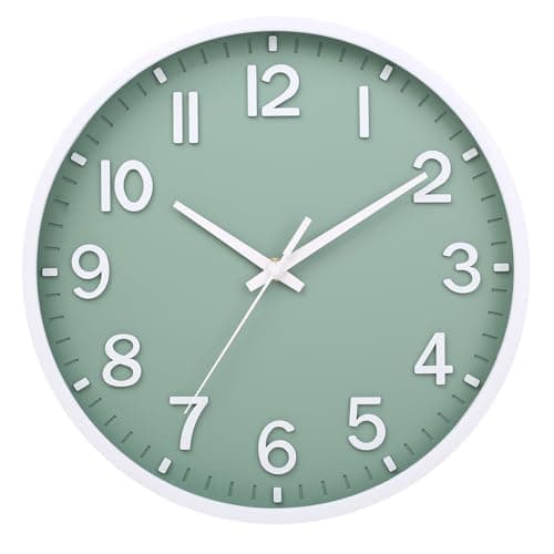 Moiubik Wall Clocks Battery Operated 8 inch Modern Wall Clock,Silent Non Ticking Wall Clock for Living Room Bedroom Kitchen Office Classroom Decor (Green White)
