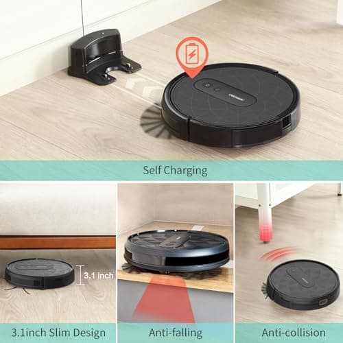 AIRROBO Robot Vacuum, 2800Pa Powerful Suction, Smart Navigation, App & Remote Control, 120 Mins Runtime, Anti-Collision & Anti-Drop, for Hard Floor/Carpet/Pet Hair 7