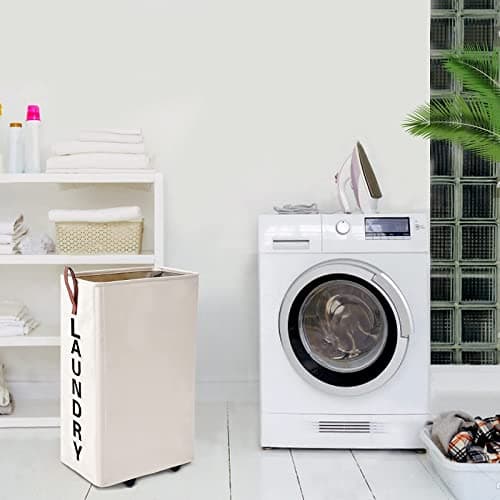 Homlikelan 70L Large Rolling Laundry Hamper - Tall Narrow Basket With Wheels, Slim Clothes Bin, 27.5" Beige 6