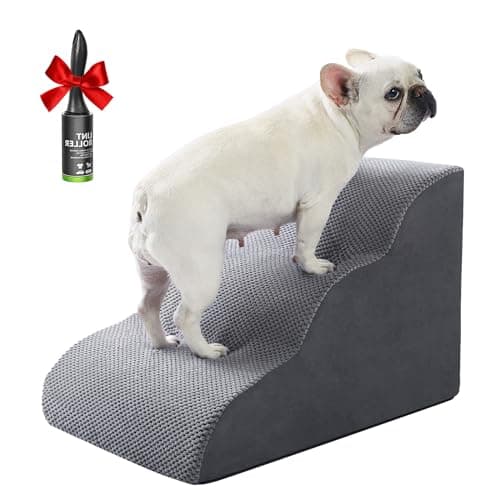 Ryoizen Dog Stairs for Small Dogs, Dog Steps for Bed Pet Stairs for Couch, Ramp with Durable Non-Slip High Density Foam Up to 18'' H, Best for Senior Achy Cats, Small Pets, Gifts Lint Roller