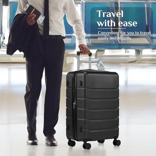 Sweetcrispy Carry on Luggage, Hard Shell ABS Suitcase with Double Spinner Wheels, Lightweight Expandable Rolling Suit Case with TSA Lock, 21 Inch Charcoal Black 7