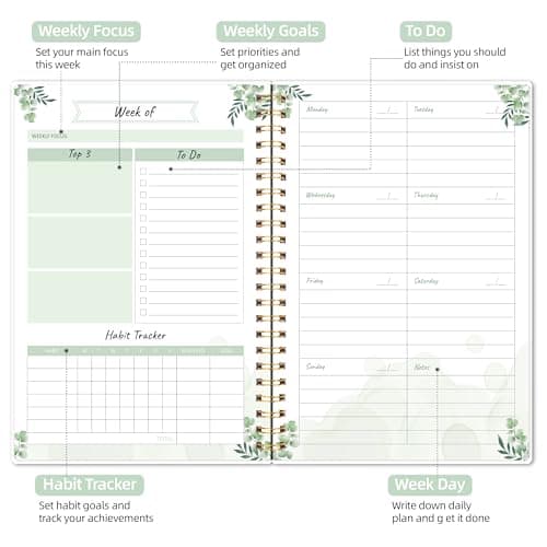 Undated Weekly Planner, Weekly To Do List Notebook with Goal & Habit Tracker Organizer, A5 5.8" x 8.0" Weekly Planner Notebook with Spiral Binding for Men or Women 2