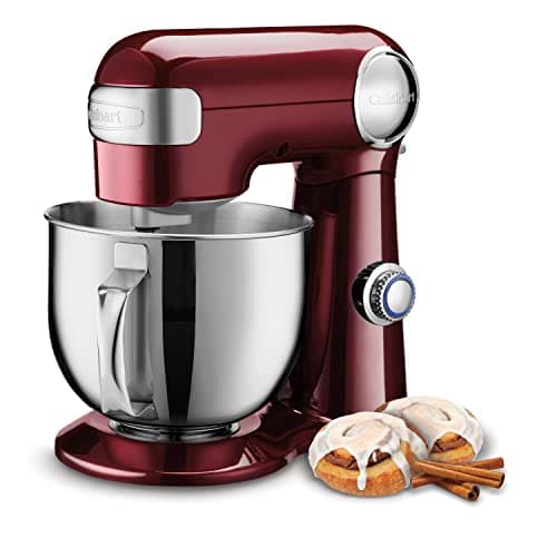 Cuisinart Stand Mixer, 12 Speed, 5.5 Quart Stainless Steel Bowl, Chef’s Whisk, Mixing Paddle, Dough Hook, Splash Guard w/Pour Spout, Pinot Noir, SM-50PNNAS (Renewed)