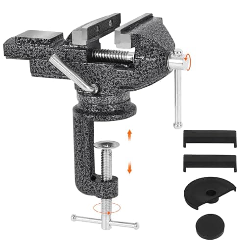 GOXAWEE Universal Bench Vise, 3.15 Inch Table Clamp, 360-Degree Swivel Base, Small Home Vice, Clamp-on Tool for Woodworking, Cutting Conduit, Small DIY Projects, Craft Creation, Sculpting and Modeling