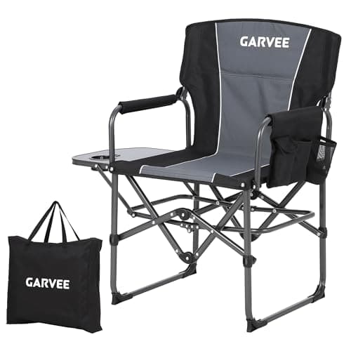 GarveeLife Oversized Directors Camping Chair, Portable Folding Chair for Adults Support 400 lbs, Heavy Duty Lawn Chair with Side Table, for Camping, Sports, Picnic, Beach, Fishing (1 PCS, Black)