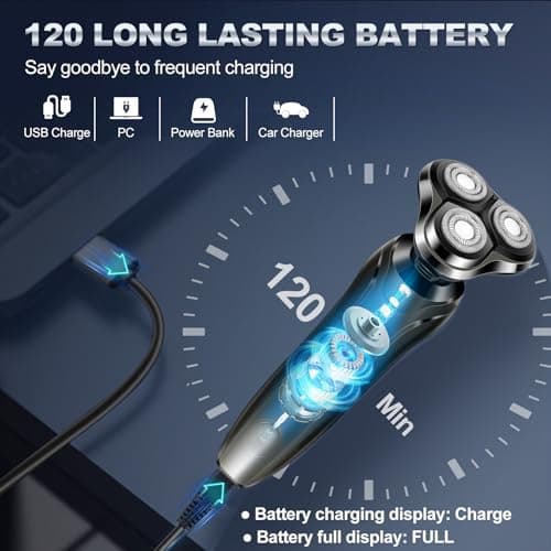 Electric Razor for Men, Men's Rotary Shavers, Waterproof,Wet and Dry Rechargeable Electric Shaver for Men's Faces with a Cordless and Floating Head, Portable Travel Razor,an Ideal Gift for Men 6