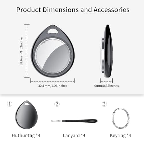 Air Tracker Tags-4 Pack, 5.3 Bluetooth Tracker Work with Apple Find My (iOS Only), 100dB Sound, Smart Tag with Keychain/Lanyard, Item Finder for Luggage/Key/Suitcase, Replaceable Battery, Black. 9