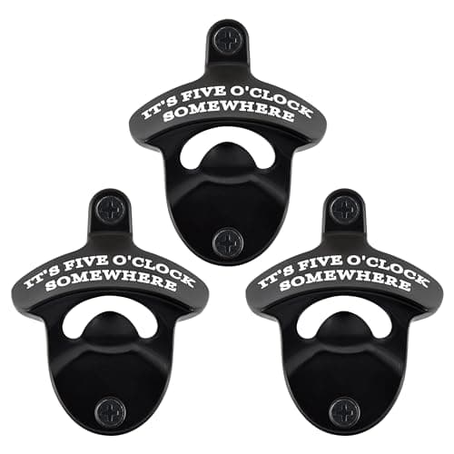 HAIICEN Stainless Wall Mounted Bottle Opener Black White, FIVE O'CLOCK SOMEWHERE Mountable Beer Bottle Opener for Table Men Women Gift (Pack of 3)