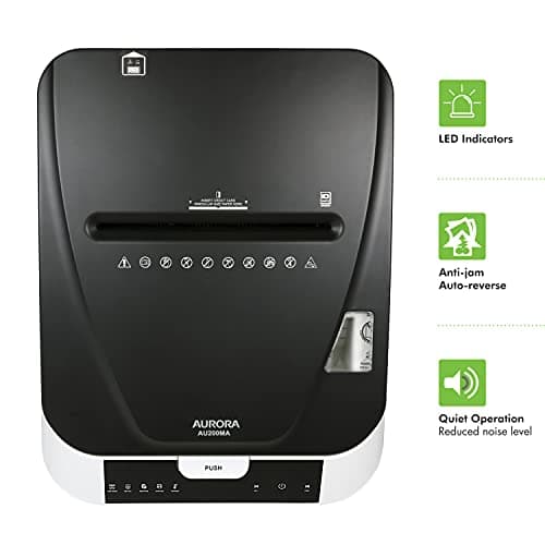 Aurora Commercial Grade 200-Sheet Auto Feed High Security Micro-Cut Paper Shredder/ 60 Minutes/Security Level P-5 6