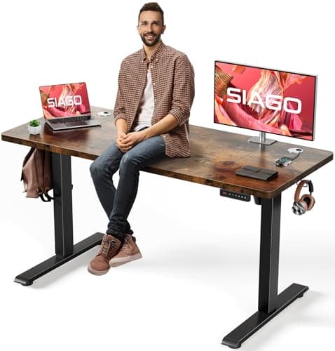 SIAGO Electric Standing Desk Adjustable - 55 x 24 Inch Sit Stand up Desk with Cable Management - 3 Memory Preset Adjustable Height Table