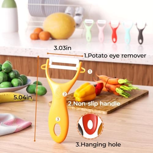Trez Treamer 6PCS Vegetable Peeler Set with Sharp Blade,Ceramic Apple Peeler Potatoes & Potato Peeler Veggie Peeler Fruit Peeler Carrot Y Peeler Utral Fast Peeling without Rust for Kitchen 6