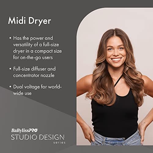 BaBylissPRO Studio Design Series Midi 1000 Watt Compact Hair Dryer, Hair Styling & Appliances, BCI250UC 6