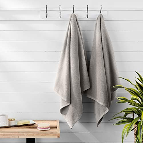 Amazon Basics 2 Piece Quick-Dry Oversize Bath Towel, 100% Cotton, 54" x 30", Platinum 8