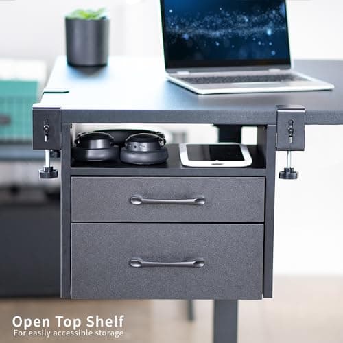 VIVO Corner Clamp-on Under Desk Drawer and Shelf System, Office Accessory Holder for Supplies, Gaming Devices, and More, Multi-Level Storage, Workstation Organizer, Black, DESK-DR3C 5