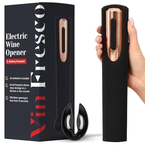 Electric Wine Opener Battery Operated with Stand and Built-in Foil Cutter - Automatic Wine Opener - Electric Corkscrew for Easy Cork Removal - Best Gift for Wine Lover (Black & Rose Gold)