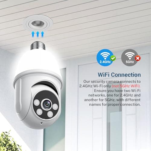 HubFlashy 1080P Light Bulb Security Camera, 2.4GHz WiFi Only, 2-Way Talk, Color Night Vision, AI Human Detection for Indoor/Outdoor Home Security (with LED Bulb), Cloud Storage Sold Separately 8