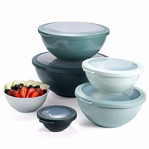 COOK WITH COLOR Mixing Bowls with TPR Lids - 12 Piece Plastic Nesting Bowls Set includes 6 Prep Bowls and 6 Lids, Microwave Safe Mixing Bowl Set (Teal) 9