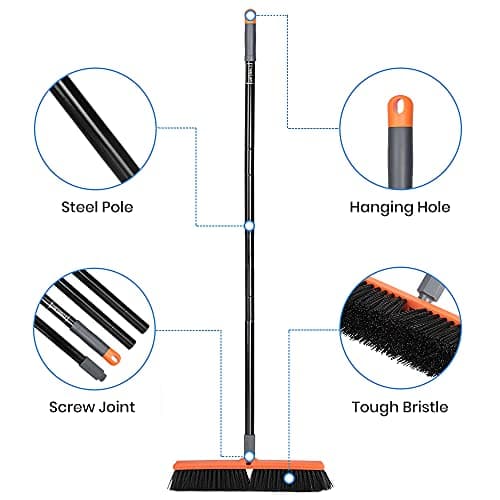 TreeLen 18 inch Push Broom Outdoor - Heavy Duty Broom for Driveways, Sidewalks, Patios and Deck Cleans Dirt, Debris, Sand, Mud, Leaves and Water-18 Wide Bristles 5
