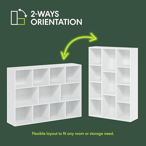 Furinno LUDER Book Shelf, 11-Cube Bookshelf, Reversible Bookcase, 9.4 x 29.1 x 41.7, for Living Room, Bedroom, Home Office, White 5
