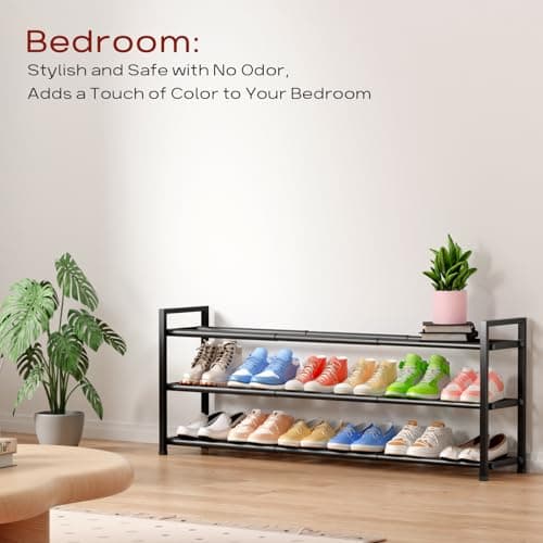 Bumusty 3-Tier Long Expandable Shoe Rack for Closet, 18"-44" Adjustable Shoe Rack for Entryway, 15-18 Pairs Large Shoe Organizer Shelf Storage, Sturdy Metal, Black 6