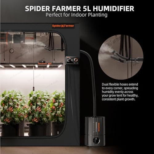 Spider Farmer New 450ml/h Humidifier for Plants Grow Tent Large Room, GGS Smart Customized Humidity Control Cool Mist with Extendable Targeting Hose and Temp & Humidity Probe Indoor Black 5L (Upgrade) 6