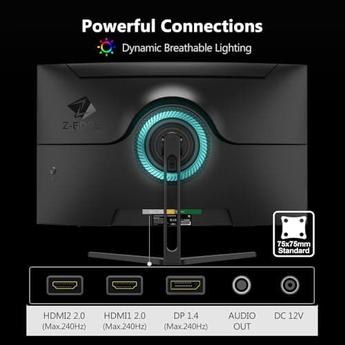 Z-Edge 32 inch Curved Gaming Monitor, FHD 1080P 240Hz Curved Monitor,1500R Computer Monitor, MPRT 1ms Monitor, FreeSync, Low Blue Light, UG32P 1X DP and 2X HDMI 6