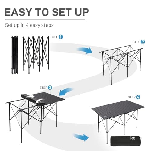 EVER ADVANCED Camping Table, Fold up Lightweight, 4-6 Person Portable Roll up Aluminum Table with Carry Bag for Outdoor, Support Up to 110LBS, Black 7