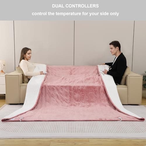 Dowin Pink Heated Blanket Queen Size - Electric Blankets with Dual Control, 5 Heating Levels, 10 Hrs Auto Off, Sherpa Flannel Warming Blanket for Bed, Machine Washable, 84×90" 3